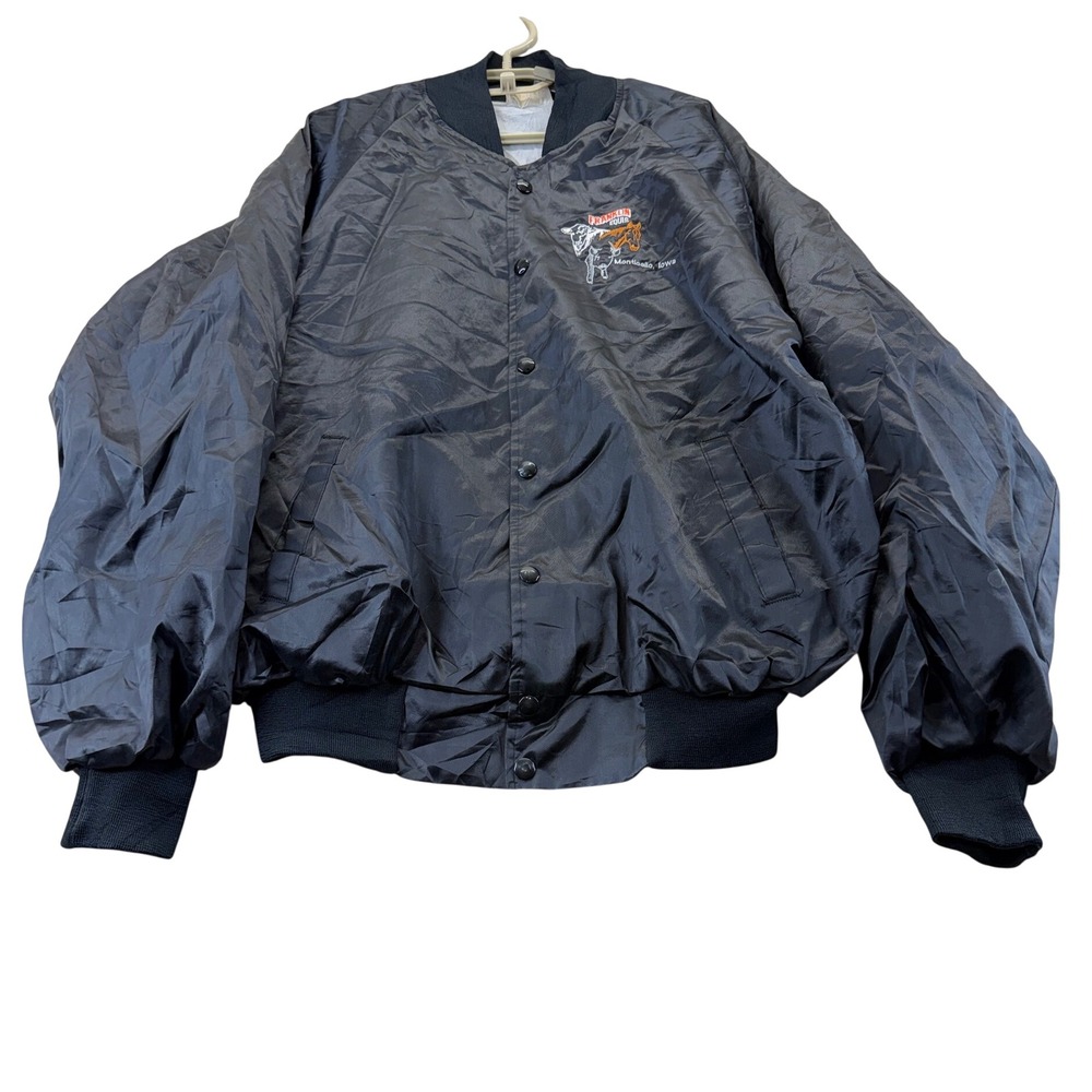 Hartwell Bomber Jacket Mens XL Black Franklin Equip Monticello Iowa Vintage Snap